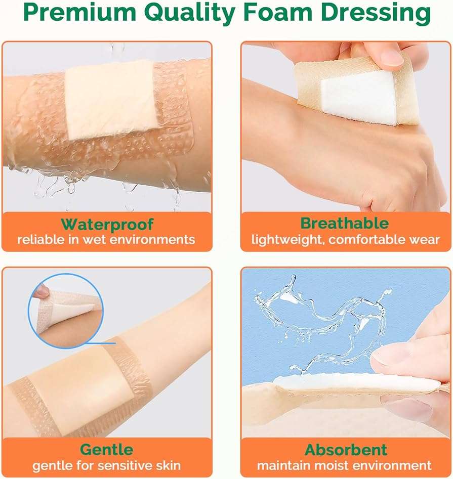 Silicone Foam Dressing 3x3 Inch with Border 10 Packs Adhesive Waterproof Wound Dressing Bandages for Wound Care High Absorbency Foam Pad Bandaid - Image 5