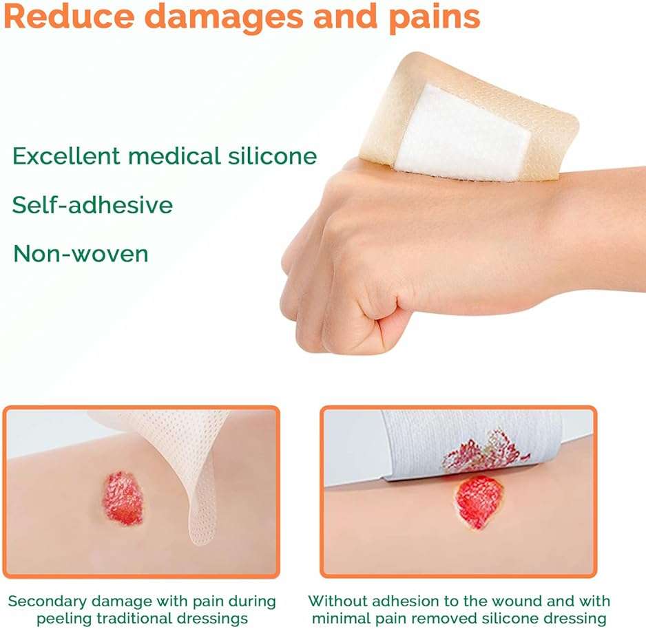 Silicone Foam Dressing 3x3 Inch with Border 10 Packs Adhesive Waterproof Wound Dressing Bandages for Wound Care High Absorbency Foam Pad Bandaid - Image 6