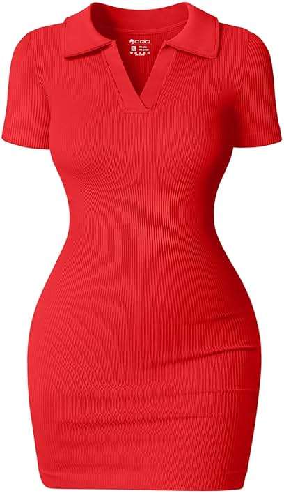 OQQ Women's Mini Dresses Sexy Ribbed Short Sleeve Tummy Control Bodycon Mini Dress - Image 1