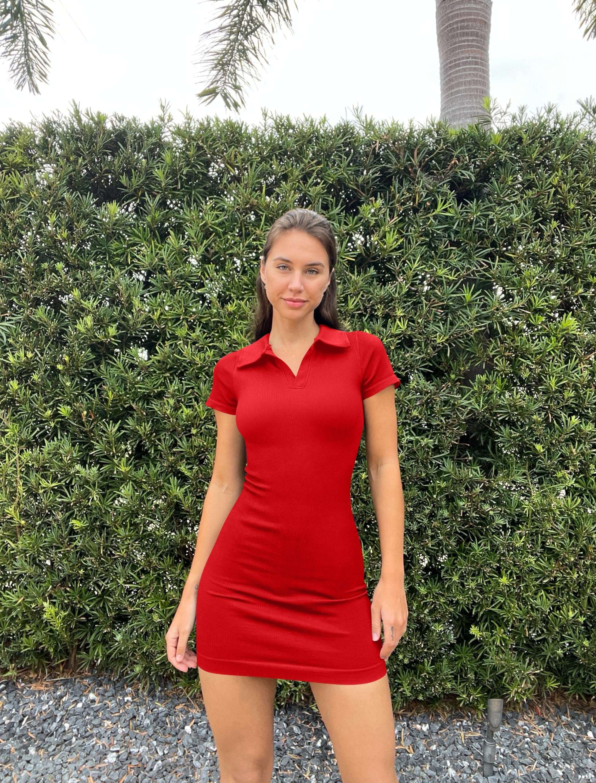 OQQ Women's Mini Dresses Sexy Ribbed Short Sleeve Tummy Control Bodycon Mini Dress - Image 2