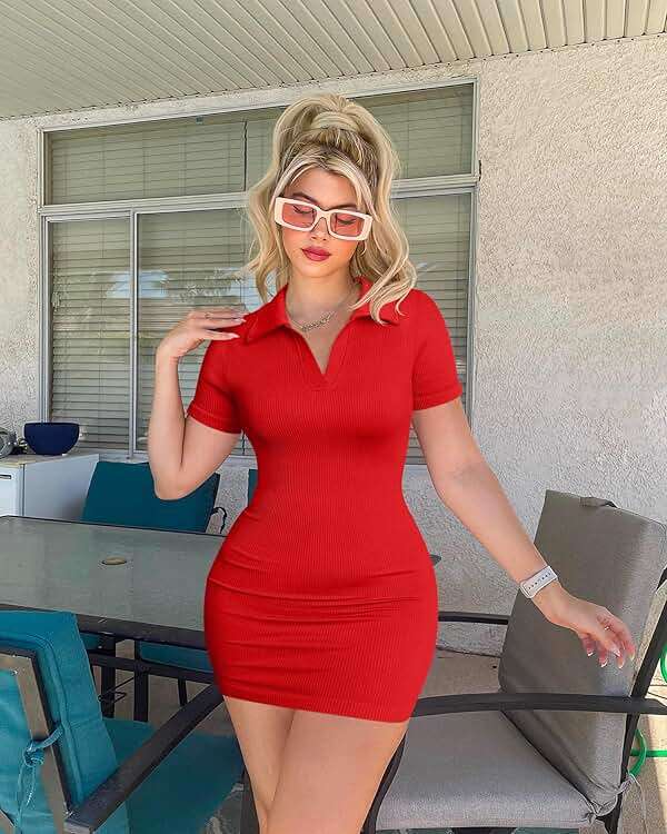 OQQ Women's Mini Dresses Sexy Ribbed Short Sleeve Tummy Control Bodycon Mini Dress - Image 6