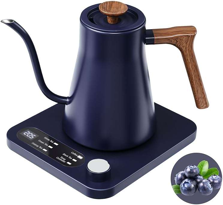 Gooseneck Electric Kettle - 1200W Quick Boil, Temp Control with 5 Presets & ±5℉ Adjustment, Accurate Pouring, 24oz Small Pour Over Coffee & Tea Kettle, 2H Auto Keep Warm, Stainless Steel, Blue - Image 1