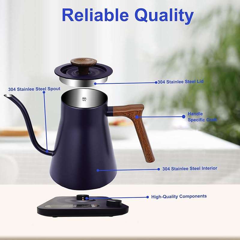 Gooseneck Electric Kettle - 1200W Quick Boil, Temp Control with 5 Presets & ±5℉ Adjustment, Accurate Pouring, 24oz Small Pour Over Coffee & Tea Kettle, 2H Auto Keep Warm, Stainless Steel, Blue - Image 6