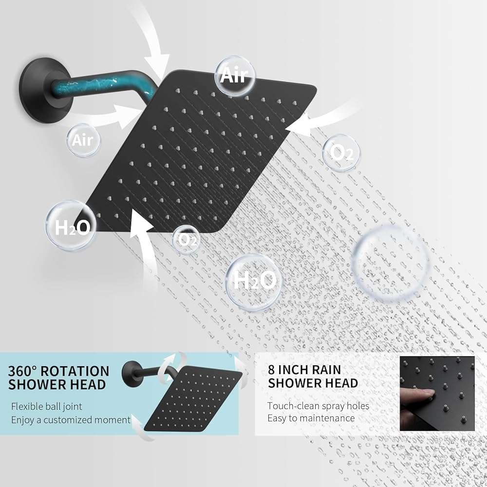 KATAIS Matte Black Shower System Tempreature Display Shower Faucet Set with 12 inch Ceiling Mount and 8 inch Wall Mount Shower Head, with 6 PCS Body Jet, Handheld Spray - Image 4