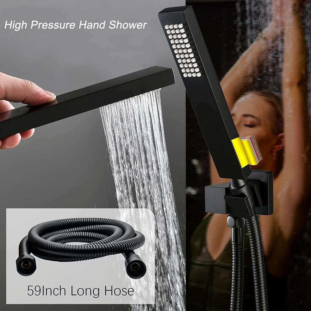 KATAIS Matte Black Shower System Tempreature Display Shower Faucet Set with 12 inch Ceiling Mount and 8 inch Wall Mount Shower Head, with 6 PCS Body Jet, Handheld Spray - Image 5