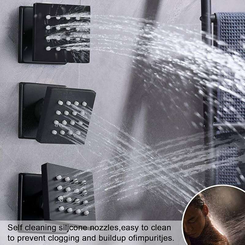 KATAIS Matte Black Shower System Tempreature Display Shower Faucet Set with 12 inch Ceiling Mount and 8 inch Wall Mount Shower Head, with 6 PCS Body Jet, Handheld Spray - Image 6