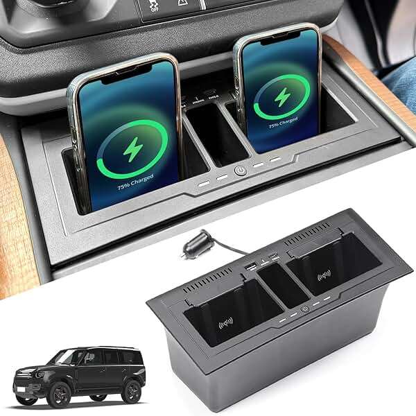 Dual Wireless Car Charger Compatible with 2020-2024 Land Rover Defender 90 110 130 15W Dual Wireless Fast Charging Smartphone Charger Tray with 27W USB & Type-C Center Console Accessories - Image 1