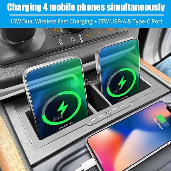 Dual Wireless Car Charger Compatible with 2020-2024 Land Rover Defender 90 110 130 15W Dual Wireless Fast Charging Smartphone Charger Tray with 27W USB & Type-C Center Console Accessories - Image 3