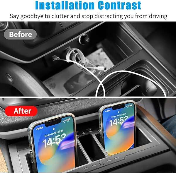 Dual Wireless Car Charger Compatible with 2020-2024 Land Rover Defender 90 110 130 15W Dual Wireless Fast Charging Smartphone Charger Tray with 27W USB & Type-C Center Console Accessories - Image 4
