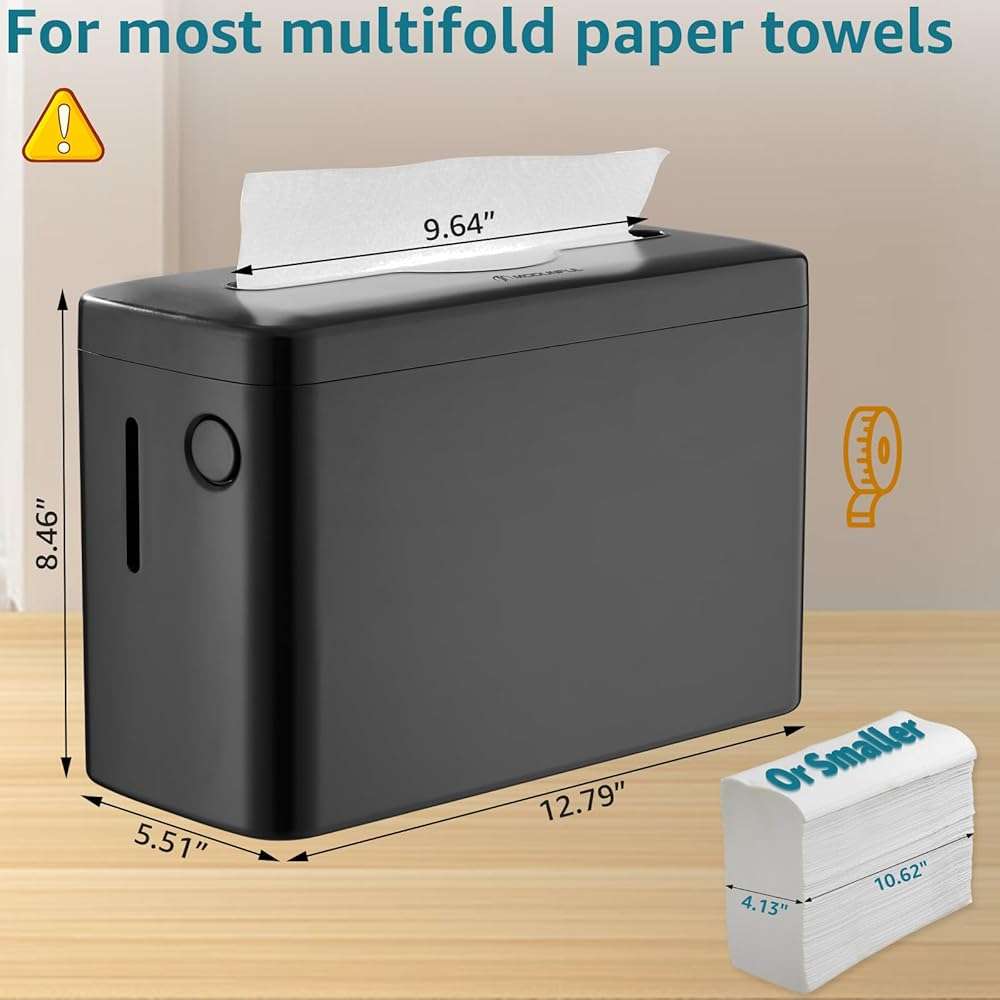 Multifold Paper Towel Dispenser Countertop, Heavy Duty Wide-Design, 300-Sheet Large Capacity Black Paper Towel Holder, Compatible with Tork, AmazonCommercial, Kleenex, Scott, Pacific Multifold Towels | Heavy Duty, Wide Design, Large Capacity, Non-Slip Base - Image 2