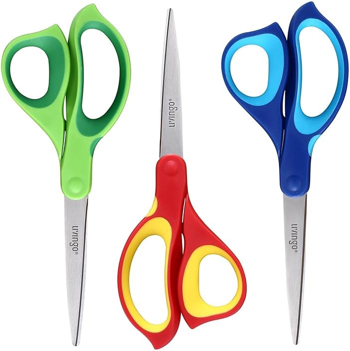 LIVINGO Left Handed Scissors All Purpose - 3 Pack 8.5 Inches Stainless Steel Sharp Adult Scissors for School Office Home Crafting Sewing Cutting Fabric Paper - Product Image
