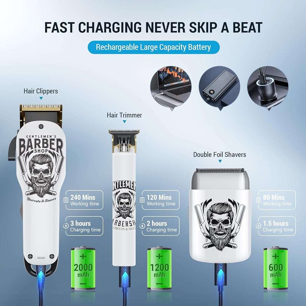 BESTBOMG® Hair Clippers for Men Professional, Hair Clipper, Beard Trimmer & Electric Shaver Kit, Zero-Gapped T-Blade Barber Grooming Kit, LED Display, Rechargeable, Gifts for Men - Image 5