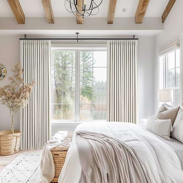 Topfinel 96 Inches Long Pinch Pleated 100% Blackout Curtains,Thermal Insulated Natural Linen Pinch Pleat Viral Drapes with Hooks Rings 2 Panel Sets,Neutral Beige Ivory 8FT Back Tab Window Curtains - Image 2