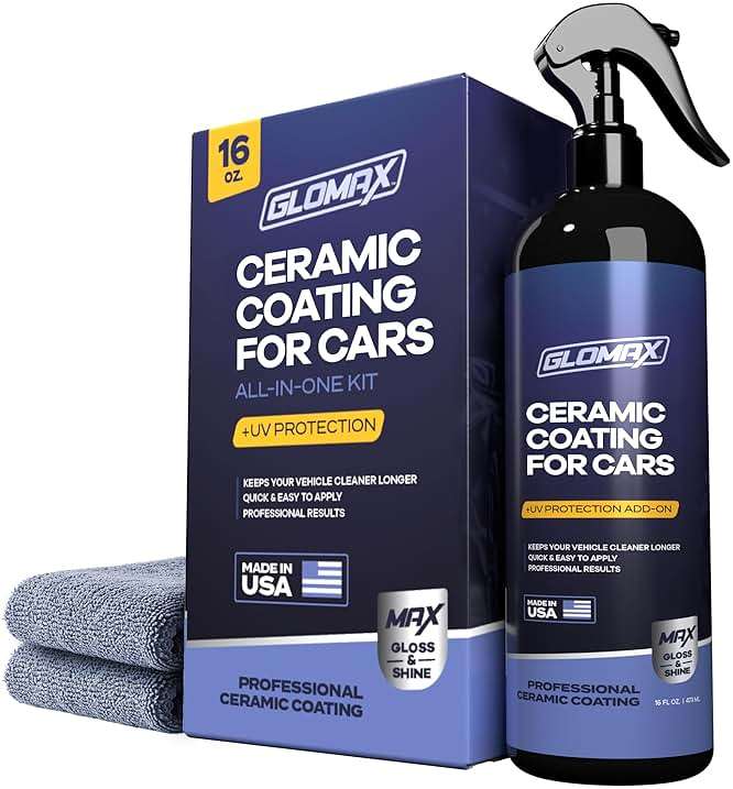 GLOMAX Ceramic Coating For Cars (16 oz.) - Hydrophobic Ceramic Car Wax Spray With Added UV PROTECTION - LONG LASTING Shiny Car Stuff - Spray Wax For Cars With 2 Micro Fiber Towels, Waterless Wash - Image 2