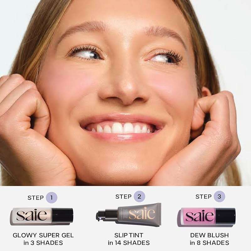 Saie Mini Glowy Super Gel Lightweight llluminator & Makeup Primer - Sunglow (0.5 oz) + Dew Blush - Lightweight Liquid Blush with a Blendable + Buildable Cream Finish - Sweetie (.40 oz) - Image 3