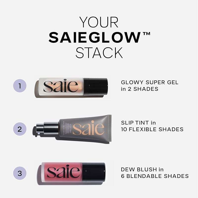 Saie Mini Glowy Super Gel Lightweight llluminator & Makeup Primer - Sunglow (0.5 oz) + Dew Blush - Lightweight Liquid Blush with a Blendable + Buildable Cream Finish - Sweetie (.40 oz) - Image 9