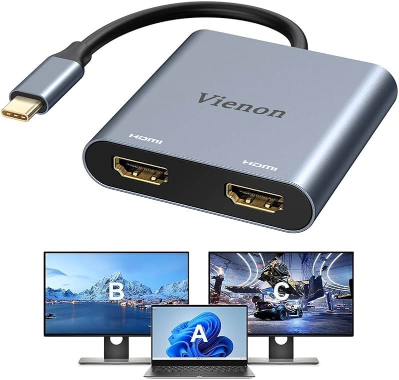 VIENON USB C to Dual HDMI Adapter 4K@60hz, Type C to HDMI Splitter for 2 Monitors, USB C Hub Extend Display for MacBook Air/Pro, XPS, More Laptops with Thunderbolt 3/4 Ports - Product Image