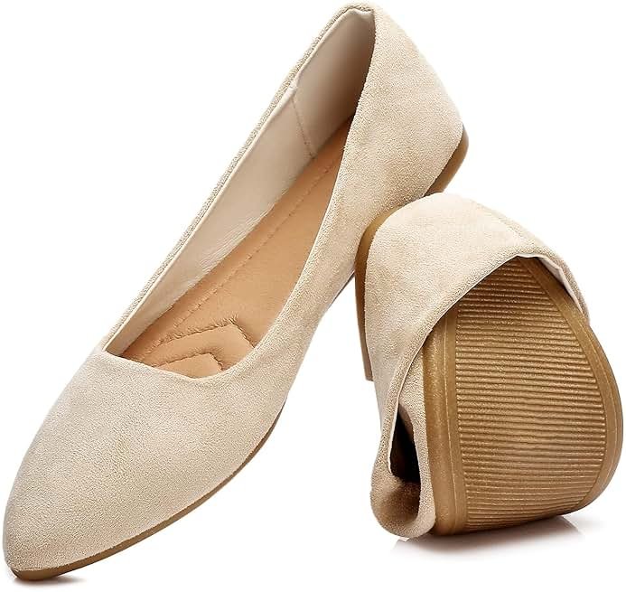 HEAWISH Women’s Black Flats Shoes Comfortable Suede Pointed Toe Slip On Casual Ballet Flats Dress Shoes Nude Flats - Product Image