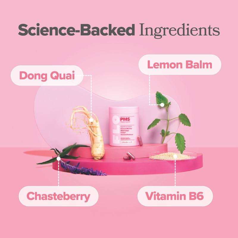 O Positiv FLO PMS Vitamins for Women, 30 Servings (Pack of 1) - Proactive PMS Relief - Targets Hormonal Breakouts, Bloating, Cramps, & Mood Swings with Chasteberry, Vitamin B6, & Lemon Balm - Image 3