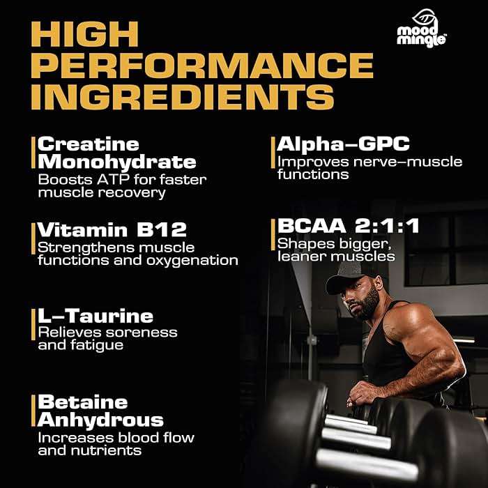 Mood Mingle Creatine Monohydrate Gummies 5g for Men Women - Sugar Free Chewable Vegan Supplement - Enhanced Formula with Vitamin B12 L-Taurine Betaine Anhydrous Alpha-GPC BCAA 2:1:1 - Image 2