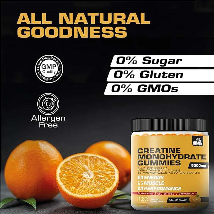 Mood Mingle Creatine Monohydrate Gummies 5g for Men Women - Sugar Free Chewable Vegan Supplement - Enhanced Formula with Vitamin B12 L-Taurine Betaine Anhydrous Alpha-GPC BCAA 2:1:1 - Image 3
