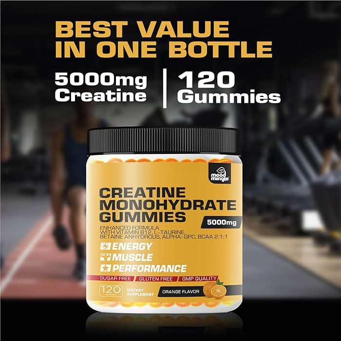 Mood Mingle Creatine Monohydrate Gummies 5g for Men Women - Sugar Free Chewable Vegan Supplement - Enhanced Formula with Vitamin B12 L-Taurine Betaine Anhydrous Alpha-GPC BCAA 2:1:1 - Image 4