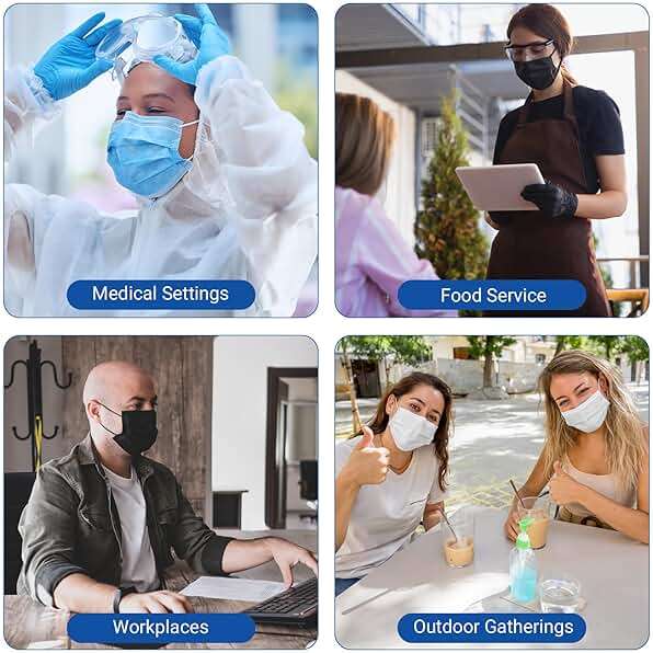 JMU Level 3 Black Disposable Face Mask, 4-Ply Medical Face Masks for Adults, 50 Pack - Image 6