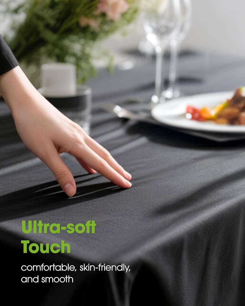 Pureegg Rectangle Table Cloth 60" x 84" – Durable Polyester Tablecloth Offers Reusable & Washable Protection, Ideal for Outdoor Party, Picnic, Wedding, Banquet and Birthday, 1 Pack, Black - Image 5