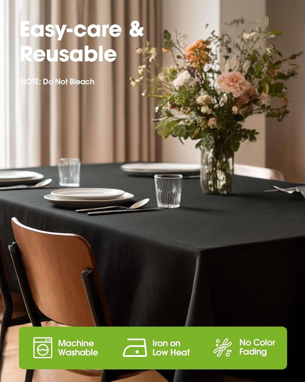 Pureegg Rectangle Table Cloth 60" x 84" – Durable Polyester Tablecloth Offers Reusable & Washable Protection, Ideal for Outdoor Party, Picnic, Wedding, Banquet and Birthday, 1 Pack, Black - Image 7