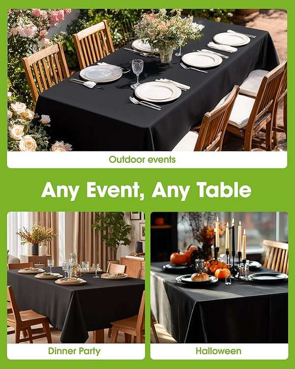 Pureegg Rectangle Table Cloth 60" x 84" – Durable Polyester Tablecloth Offers Reusable & Washable Protection, Ideal for Outdoor Party, Picnic, Wedding, Banquet and Birthday, 1 Pack, Black - Image 9