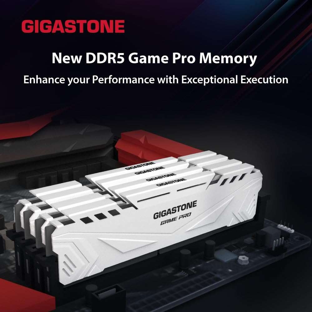 【DDR5 RAM】 GIGASTONE Game PRO 32GB Kit (2x16GB) DDR5 6000MHz PC5-48000 CL40-40-40-76 Intel XMP 3.0 AMD Expo 1.3V UDIMM 288 Pin Unbuffered Non ECC High Performance Gaming Desktop Memory - White - Image 2