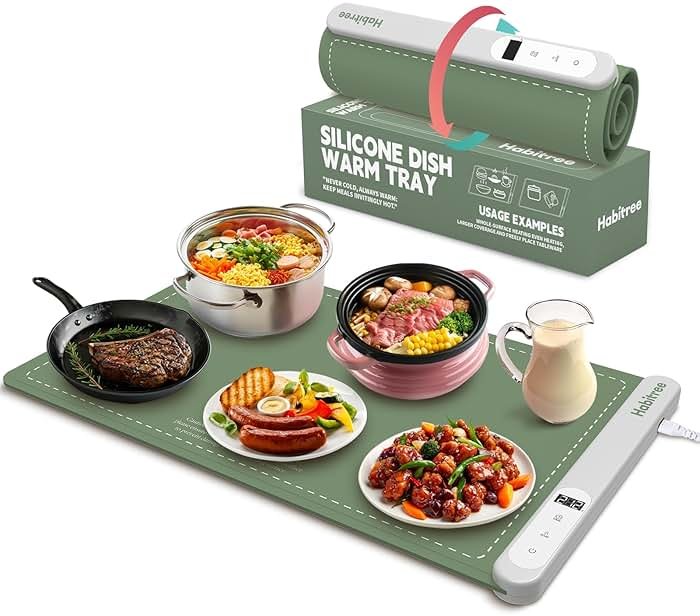 Food Warming Mat - Day Gifts & Kitchen Gadget, Electric Warming Tray with 6 Heat Settings,6 Timers,Graphene Rapid Heating, Portable & Rollable,Easy Clean-Food Warmers for Parties, Buffets & Daily Use - Product Image