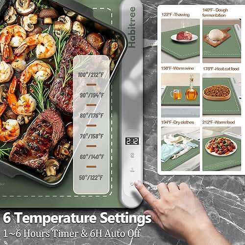 Food Warming Mat - Day Gifts & Kitchen Gadget, Electric Warming Tray with 6 Heat Settings,6 Timers,Graphene Rapid Heating, Portable & Rollable,Easy Clean-Food Warmers for Parties, Buffets & Daily Use - Image 3