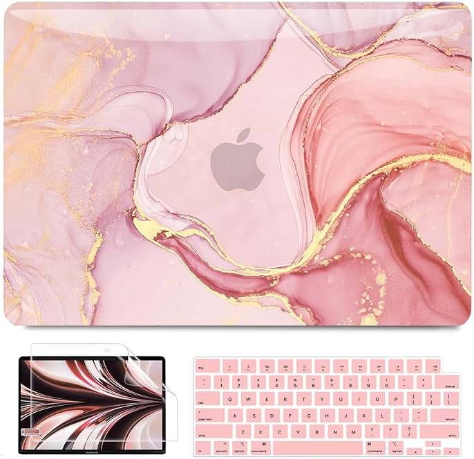 B BELK Compatible with MacBook Air 13 inch Case M5 2026 2025 2024-2022 M4 M3 M2 A3449 A3240 A3113 A2681, Plastic Hard Shell for MacBook Air 13.6 inch Case+Keyboard Cover+Screen Protector, Pink Marble - Product Image