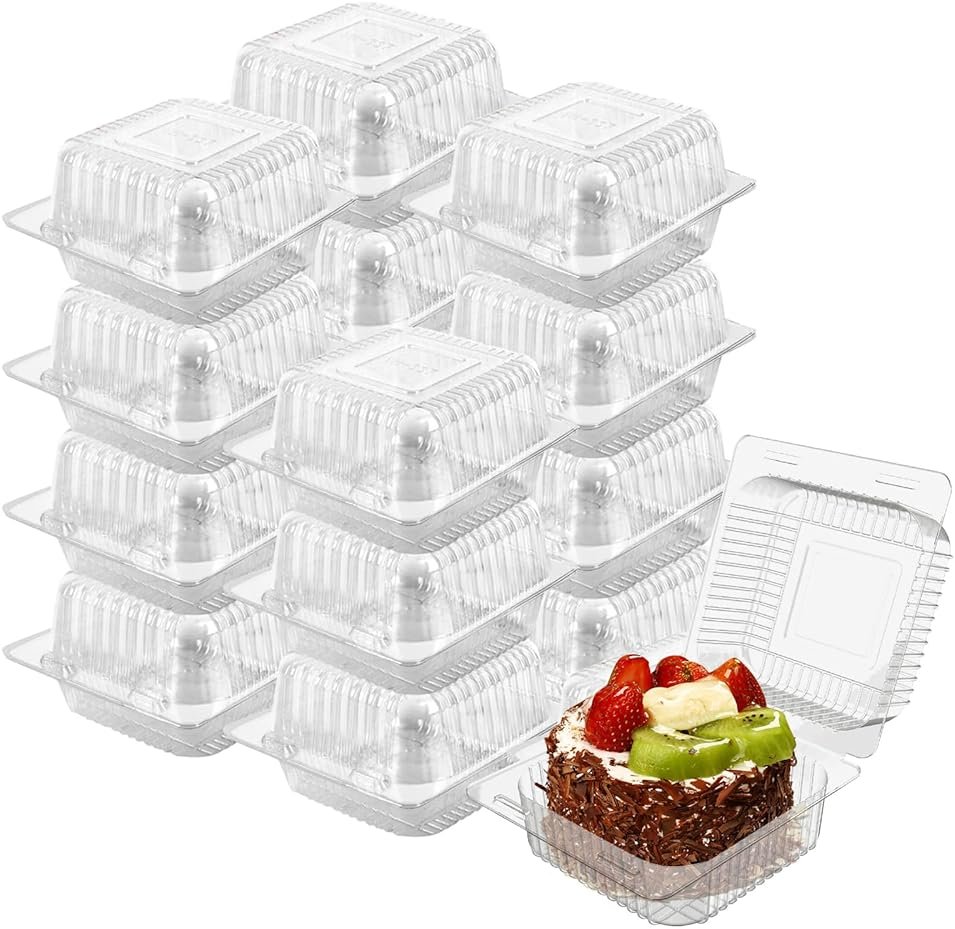 AHKUNMT Cake Slice Containers,25PC Square Plastic Hinged Food Container Individual Clamshell Food Containers Disposable Plastic To Go Containers Takeout Tray for Salads (25) - Product Image