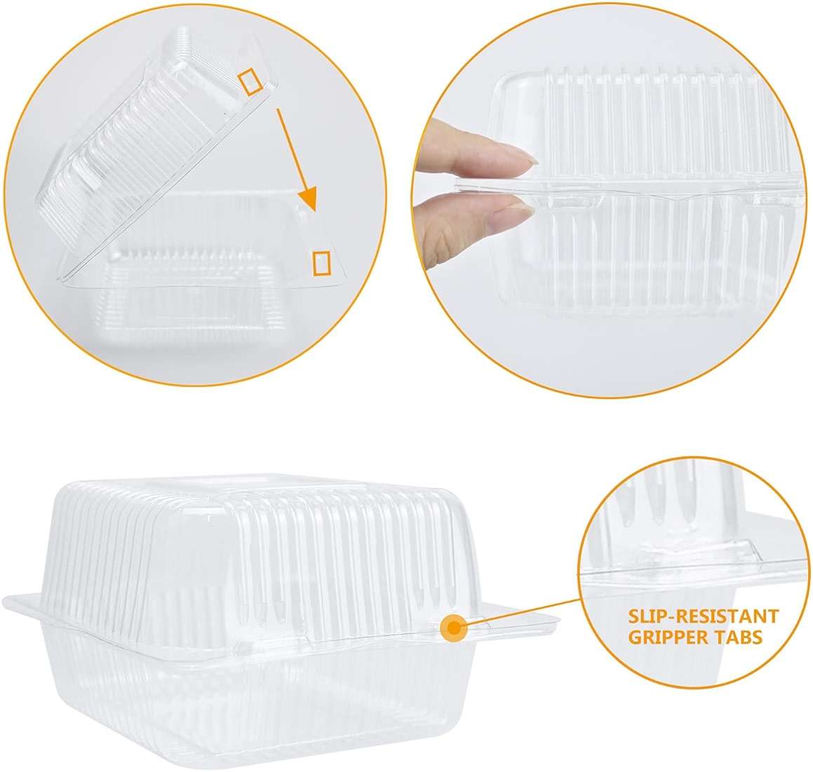 AHKUNMT Cake Slice Containers,25PC Square Plastic Hinged Food Container Individual Clamshell Food Containers Disposable Plastic To Go Containers Takeout Tray for Salads (25) - Image 5