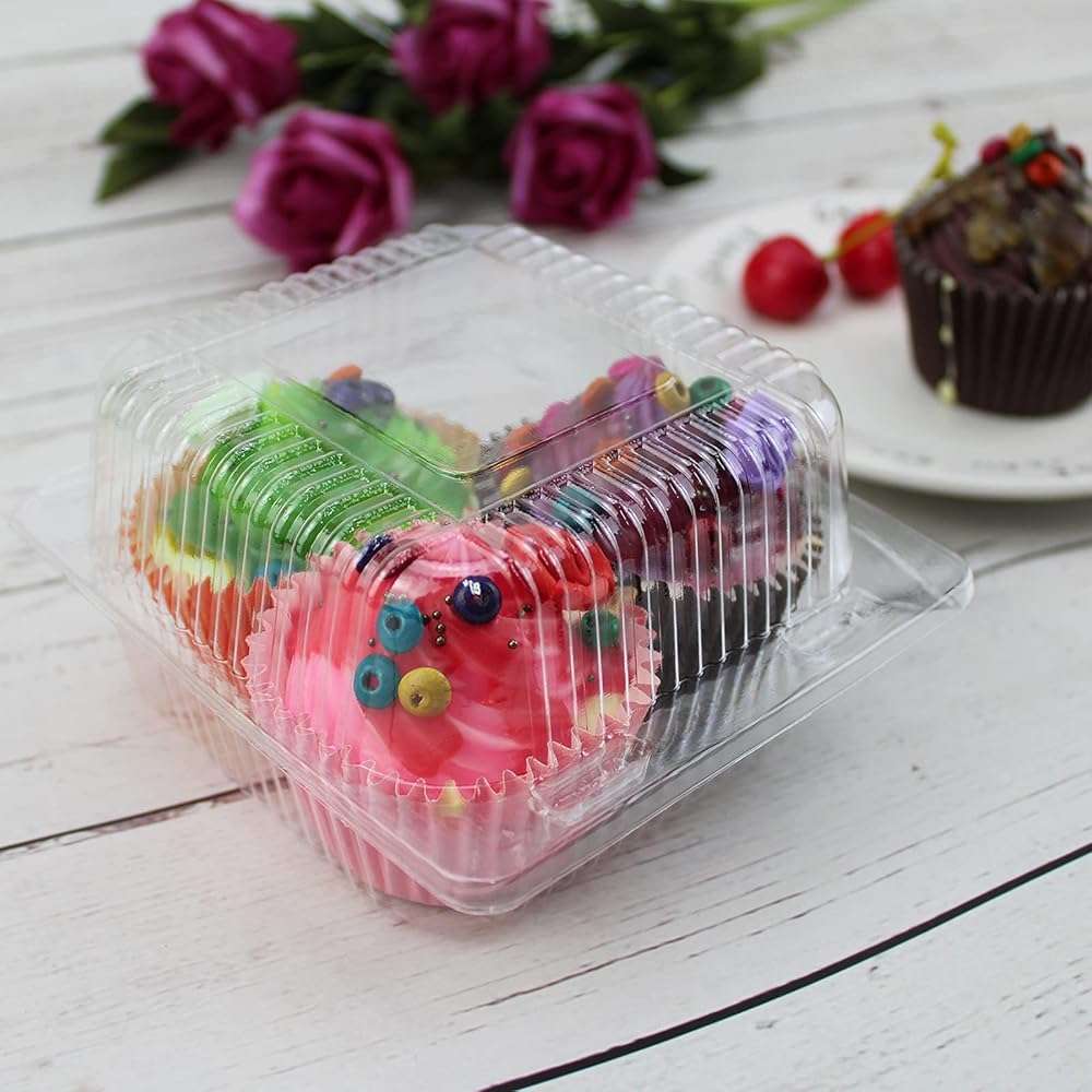 AHKUNMT Cake Slice Containers,25PC Square Plastic Hinged Food Container Individual Clamshell Food Containers Disposable Plastic To Go Containers Takeout Tray for Salads (25) - Image 7