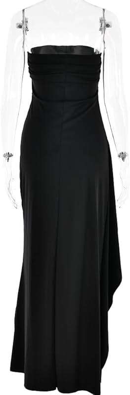 Women's Sexy Strapless Backless High Split Long Maxi Dress Ruched Off Shoulder Sleeveless Bodycon Party Cocktail Dresses - Image 7