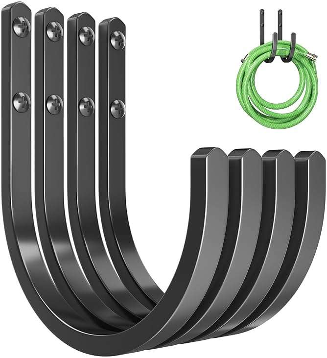 Garden Hose Holder Wall Mount - Aluminum Hose Hanger for Outside, Durable Wall-Mounted Hose Holder for Garden & Outdoor Use(4 Hooks) - Image 1