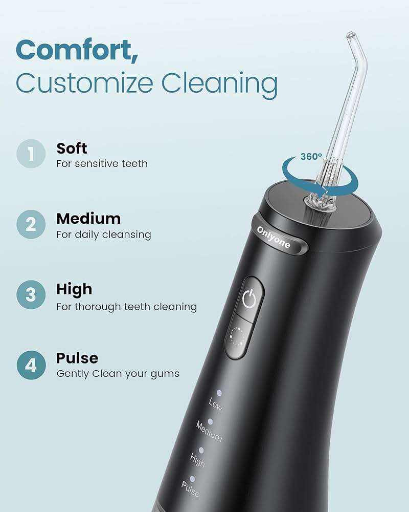 Onlyone Rechargeable Cordless Water Flosser with Adjustable Water Pressure for Daily Oral Care, Power Dental Flosser for Home and Travel Use, Portable Oral Irrigator for Sensitive Gums and Braces Care - Image 3