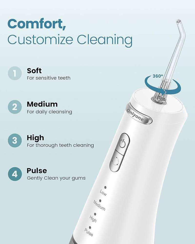 Onlyone Water Flosser — Cordless Dental Water Jet with 4 Pressure Modes, 1500-2000 Pulses/Min, 300ML Tank, IPX7 Waterproof, Rechargeable Portable Oral Irrigator for Braces, Sensitive Gums & Travel - Image 3