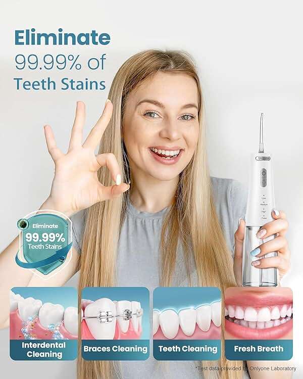 Onlyone Water Flosser — Cordless Dental Water Jet with 4 Pressure Modes, 1500-2000 Pulses/Min, 300ML Tank, IPX7 Waterproof, Rechargeable Portable Oral Irrigator for Braces, Sensitive Gums & Travel - Image 4
