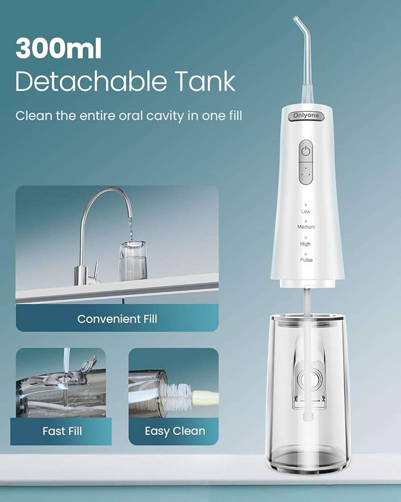 Onlyone Water Flosser — Cordless Dental Water Jet with 4 Pressure Modes, 1500-2000 Pulses/Min, 300ML Tank, IPX7 Waterproof, Rechargeable Portable Oral Irrigator for Braces, Sensitive Gums & Travel - Image 7