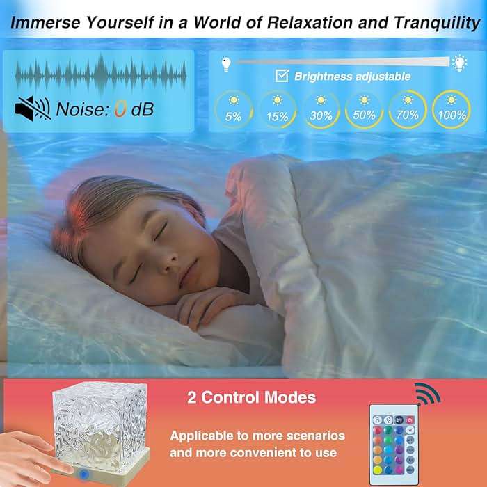 Ocean Wave Projector Light Cordless - Battery Operated Under Water Lamp Cube Northern Lights Aurora Projector Rechargeable Night Light for Shower Bedroom Stress Relief (Wireless) - Image 5