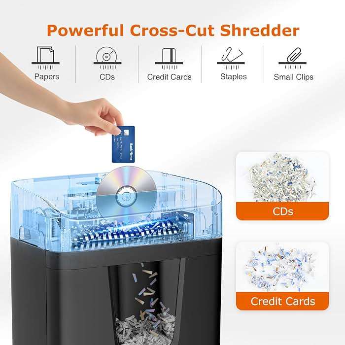 Bonsaii 12 Sheet Paper Shredder for Home Office, Heavy Duty Cross Cut Shredder with 5.5 Gal Pullout Bin, Home Shredder for CDs/Credit Card/Document/Mail, P-4 Security Level - Image 3