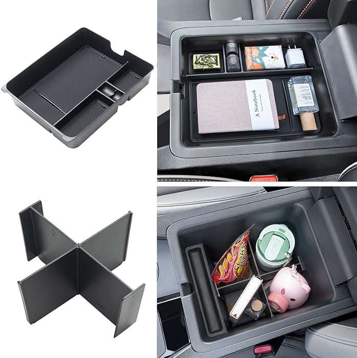 PIMCAR 2-Piece Center Console Organizer & Armrest Divider Set for 2023-2026 Honda Pilot, 2024-2026 Honda Passport/Ridgeline, Custom Fit Durable ABS Plastic Storage Tray - Image 1