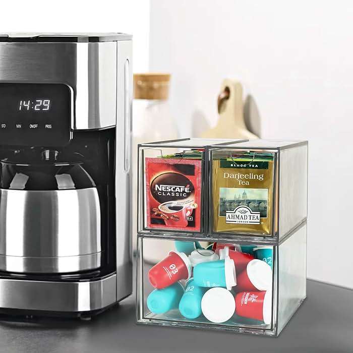 3 Tea and Coffee Organizer and Storage, Acrylic Tea Bag Holder Organizer, Plastic K Cup Drawer Container for Cabinet - Image 2