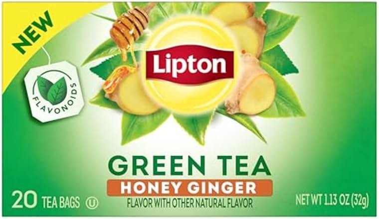 Lipton Honey Ginger Green Tea Bags, Flavored, Unsweetened Teabags for Hot Tea or Iced Tea with Caffeine and Flavonoids, 20 Total Tea Bags - Product Image