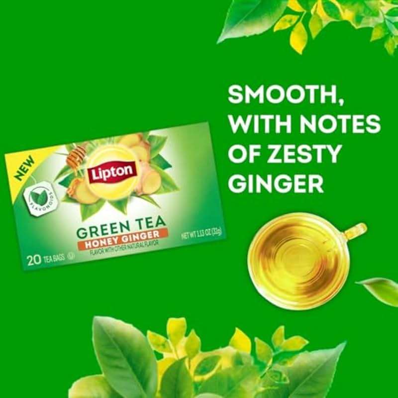 Lipton Honey Ginger Green Tea Bags, Flavored, Unsweetened Teabags for Hot Tea or Iced Tea with Caffeine and Flavonoids, 20 Total Tea Bags - Image 4
