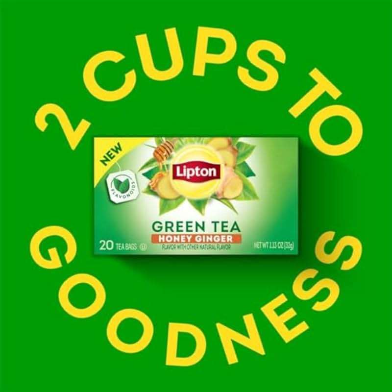 Lipton Honey Ginger Green Tea Bags, Flavored, Unsweetened Teabags for Hot Tea or Iced Tea with Caffeine and Flavonoids, 20 Total Tea Bags - Image 5